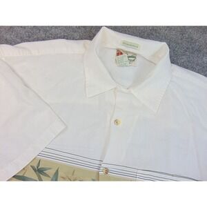 Hilo Hattie  Shirt  Mens Large White Bamboo Rayon Aloha Short Sleeve Hawaiian